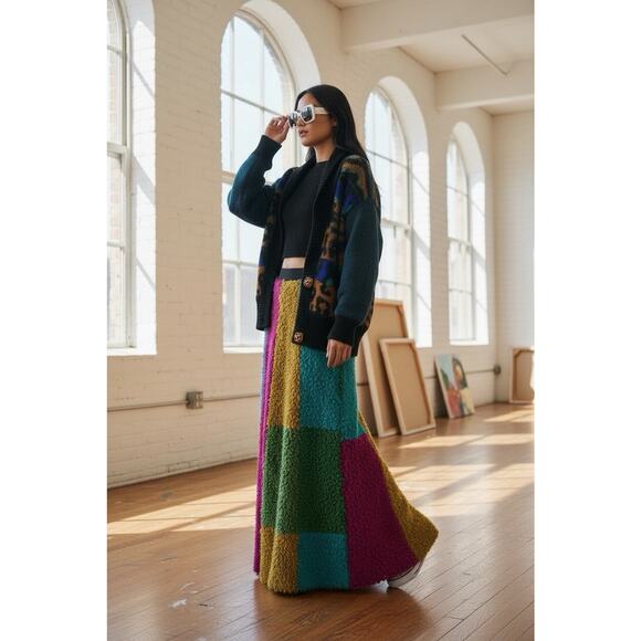 American Vintage Wool Cardigan Sweater Long Colorful Oversized Animal Print M - Picture 6 of 11